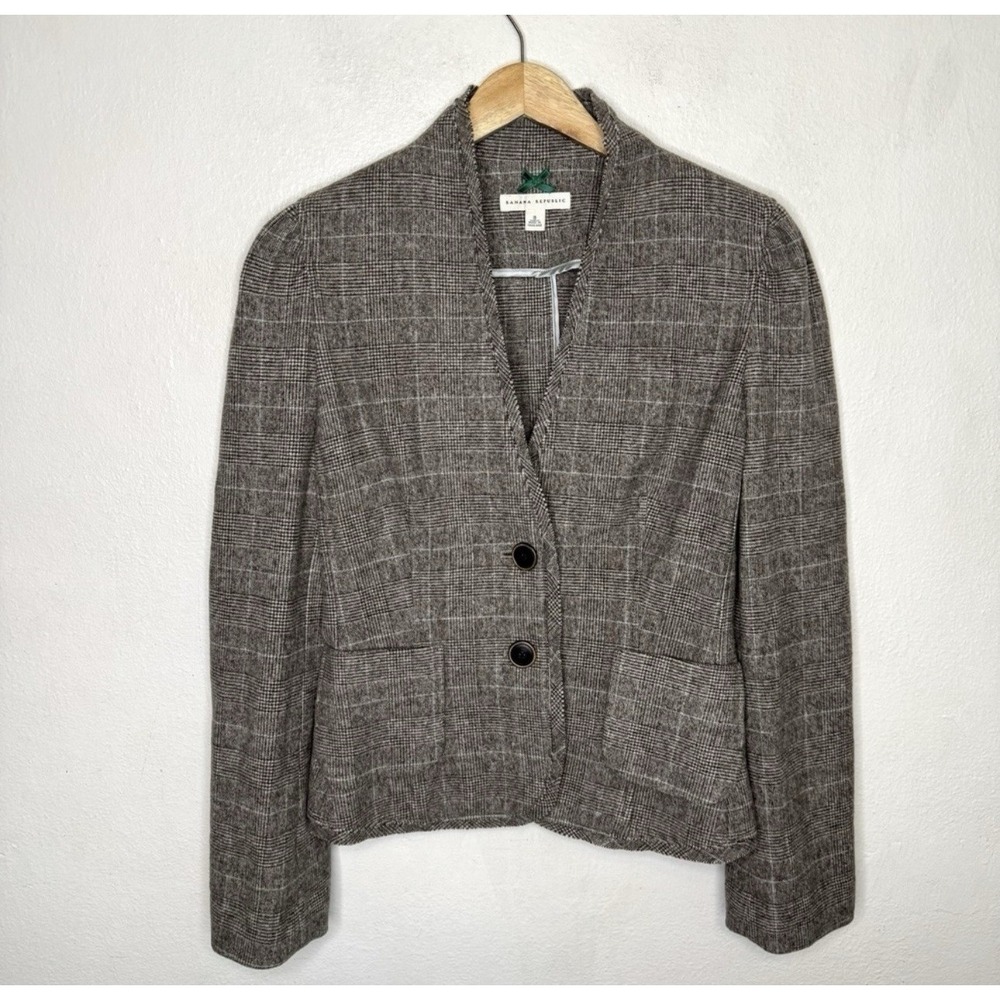 Banana Republic Brown Plaid Wool Blend Blazer Women's 8 Preppy Academia Y2K